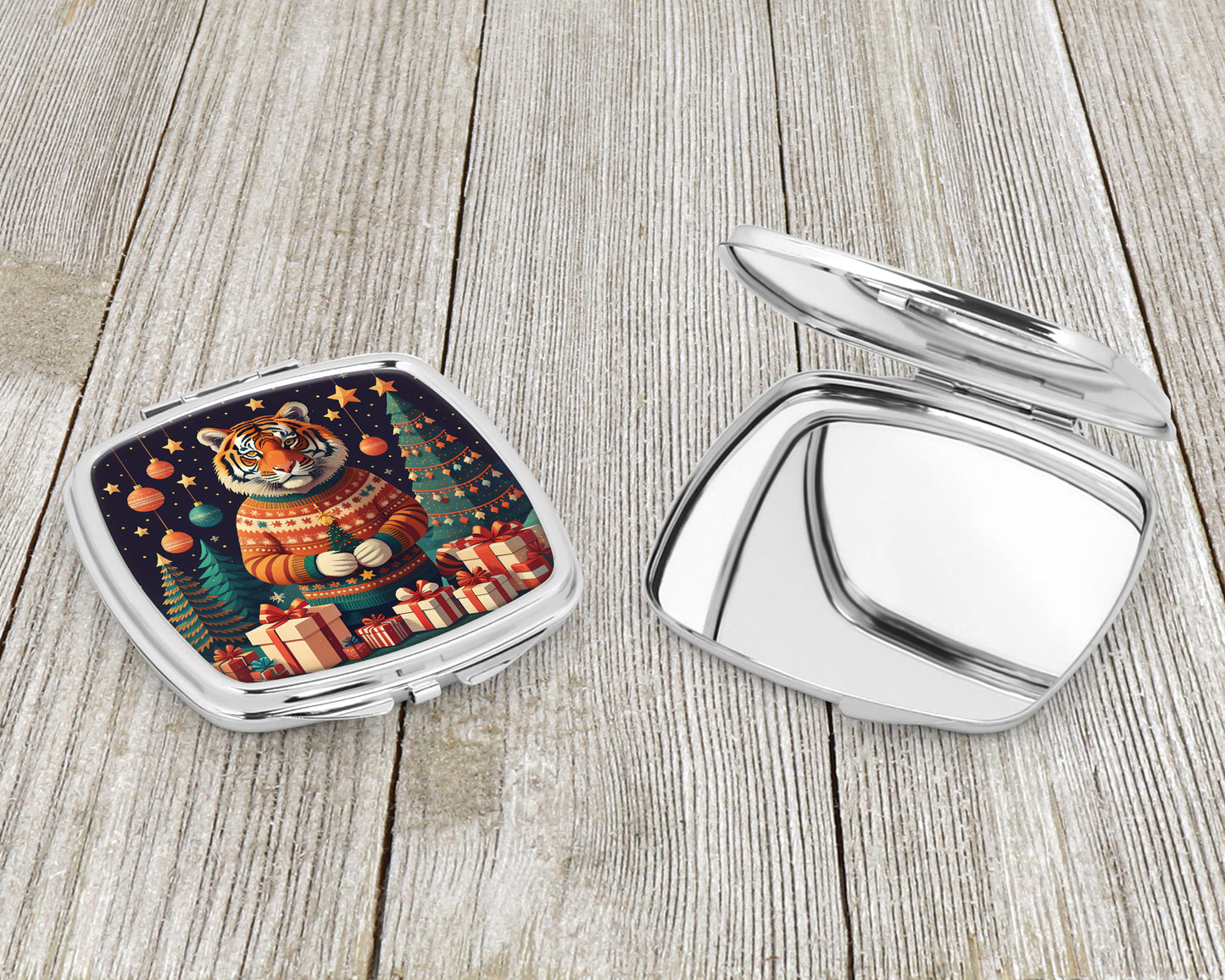 Tiger Christmas Compact Mirror