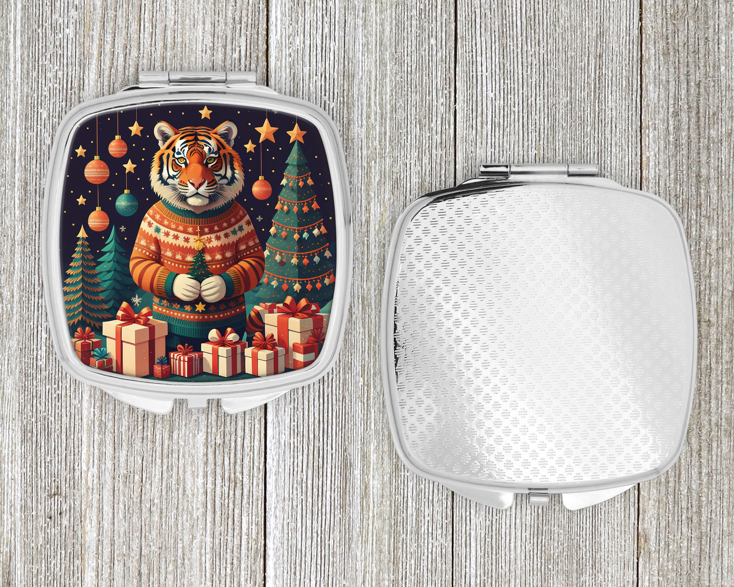 Tiger Christmas Compact Mirror