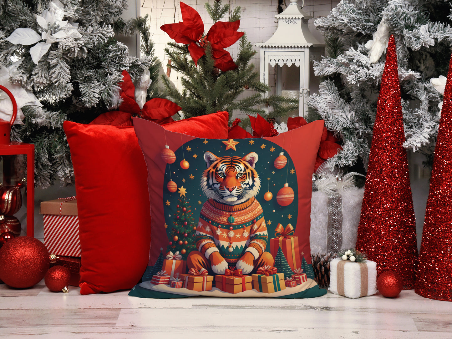 Tiger Christmas Throw Pillow