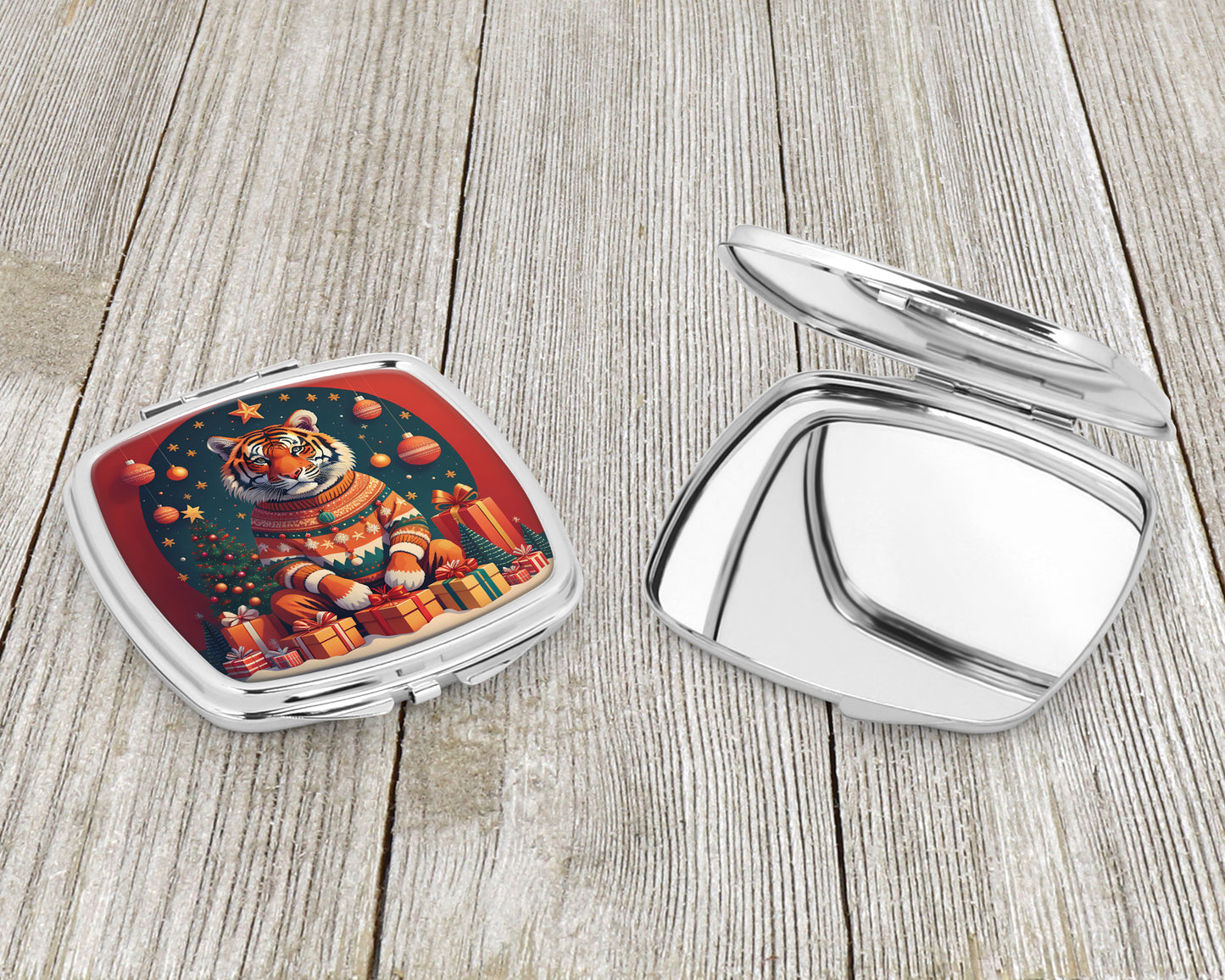 Tiger Christmas Compact Mirror