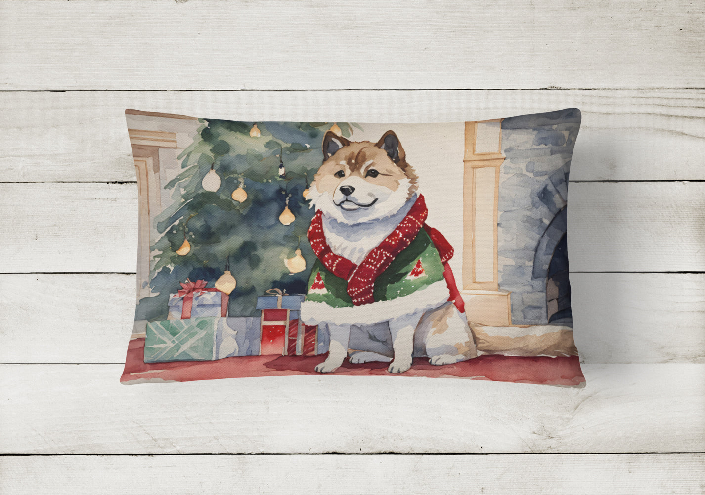 Akita Christmas Throw Pillow