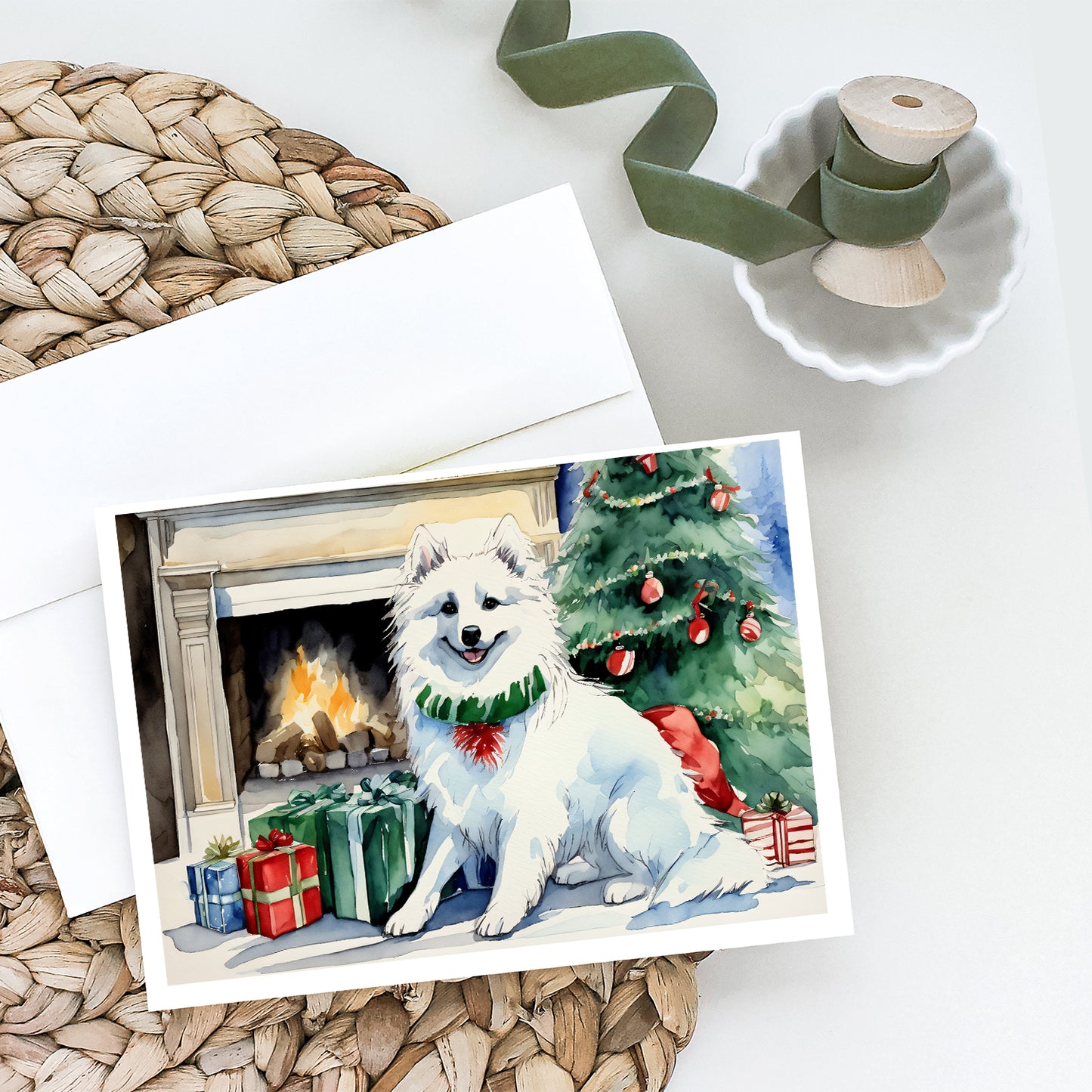 American Eskimo Christmas Greeting Cards Pack of 8