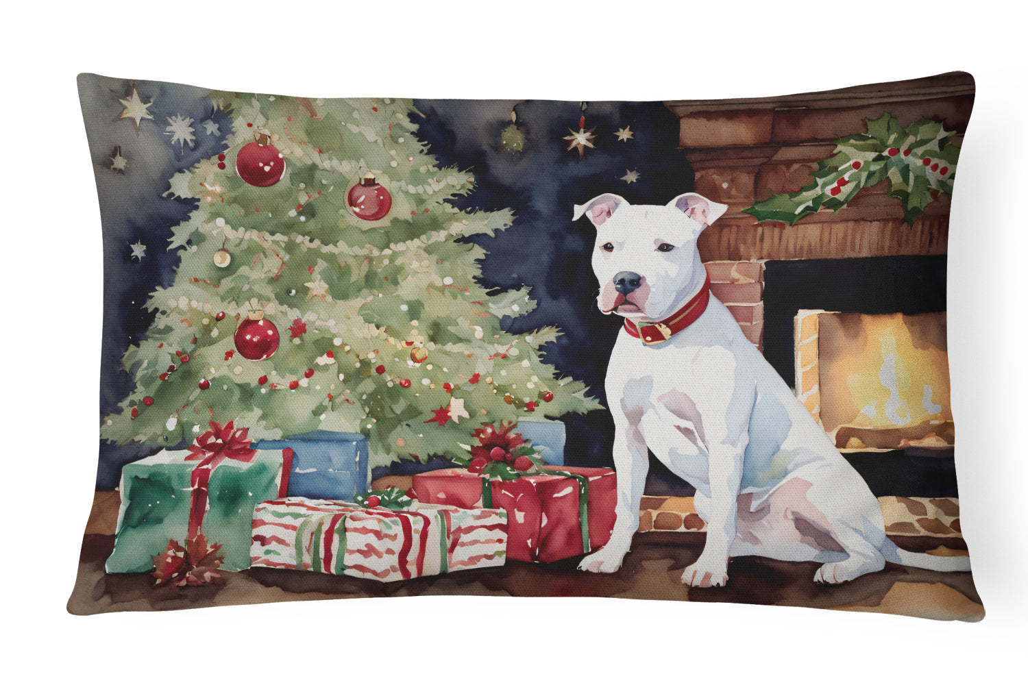 Buy this White Pit Bull Terrier Christmas Throw Pillow