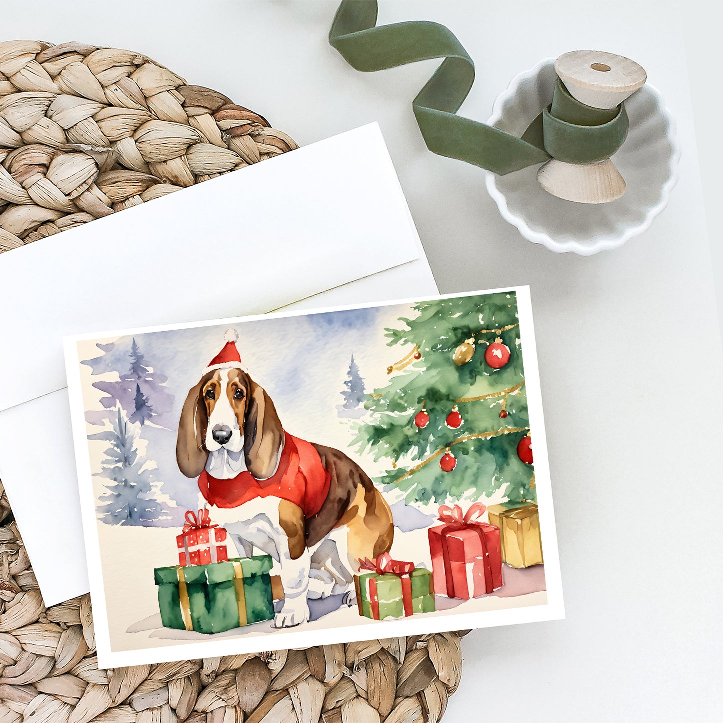 Basset Hound Christmas Greeting Cards Pack of 8