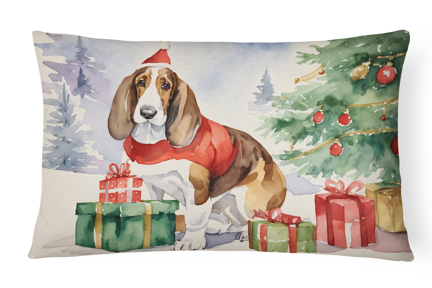 Buy this Basset Hound Christmas Throw Pillow