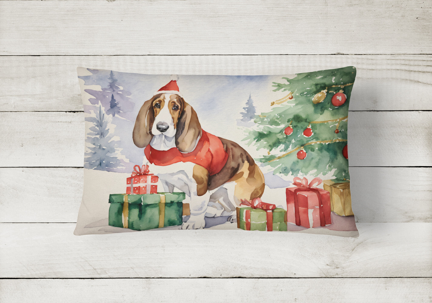 Basset Hound Christmas Throw Pillow