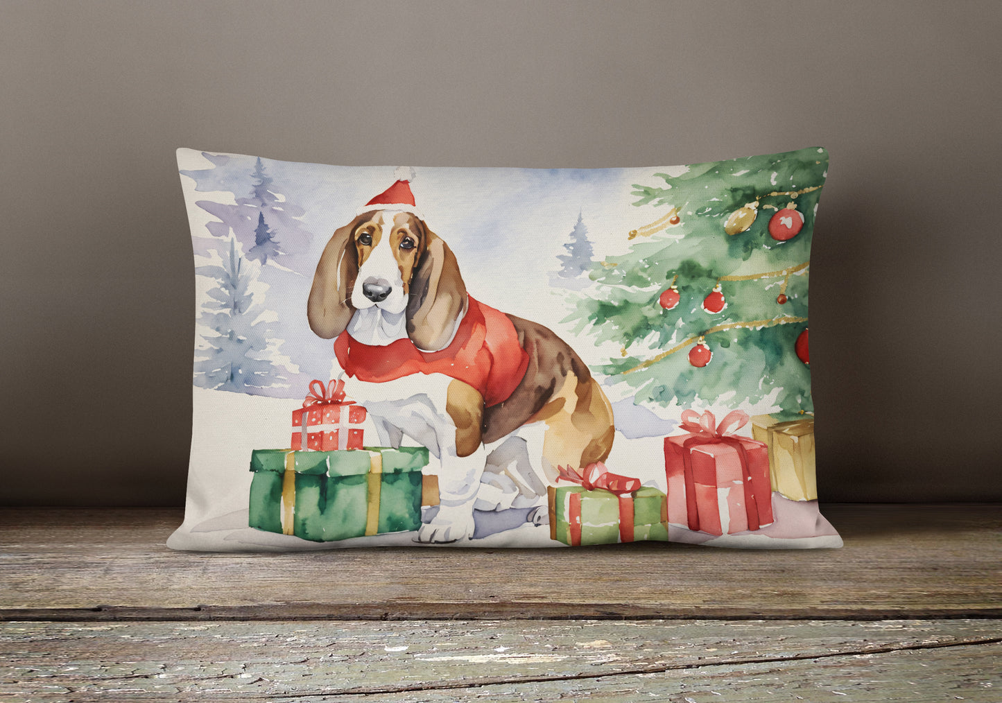 Basset Hound Christmas Throw Pillow