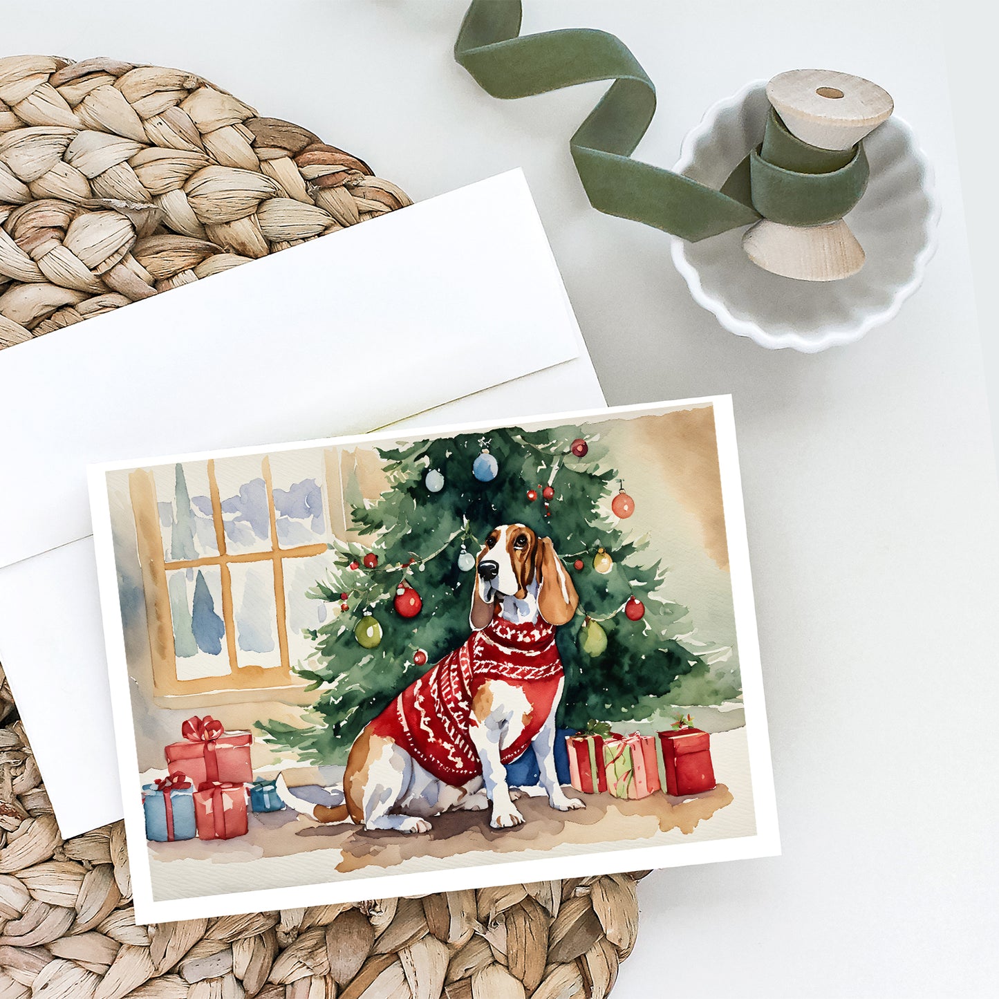 Basset Hound Christmas Greeting Cards Pack of 8