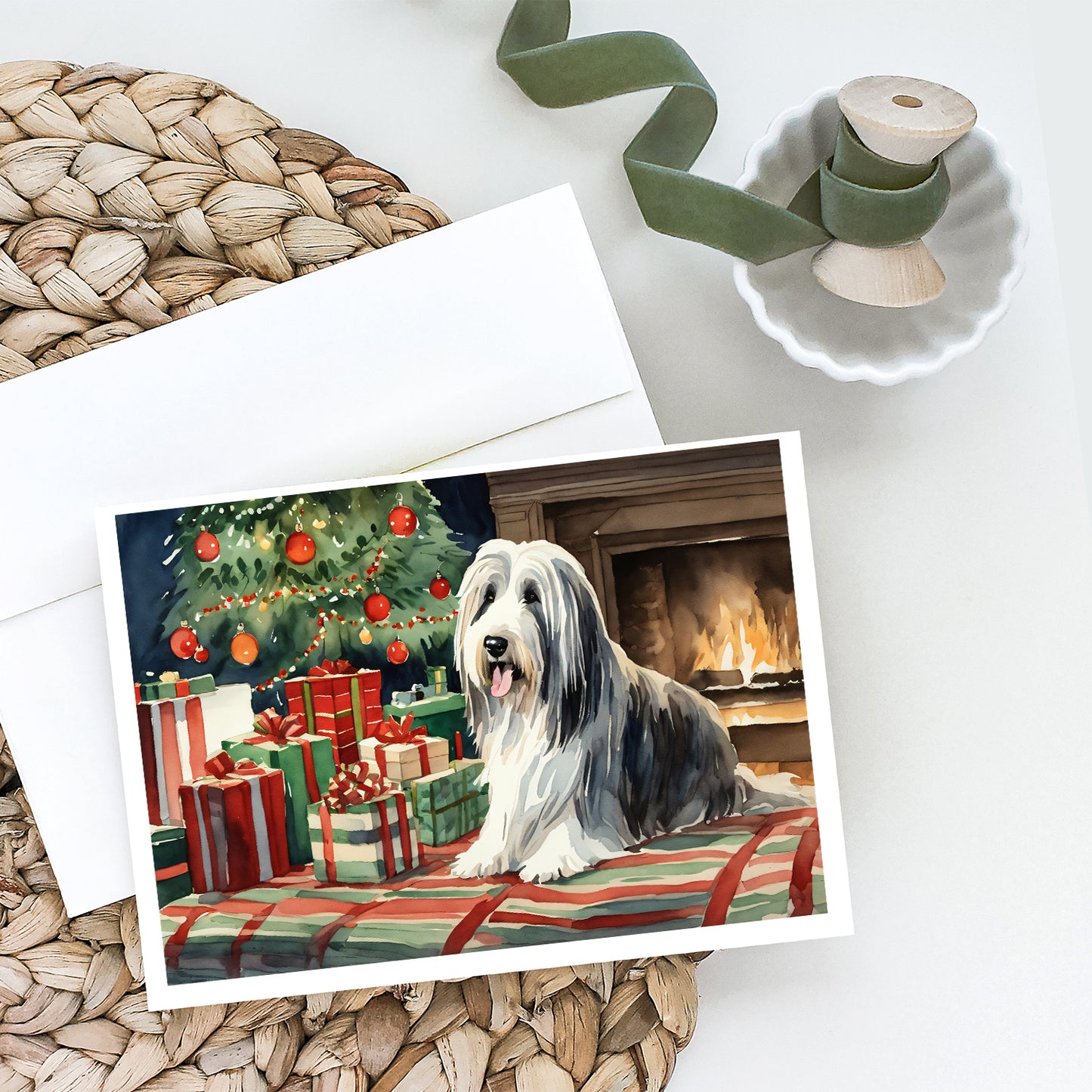 Bearded Collie Christmas Greeting Cards Pack of 8