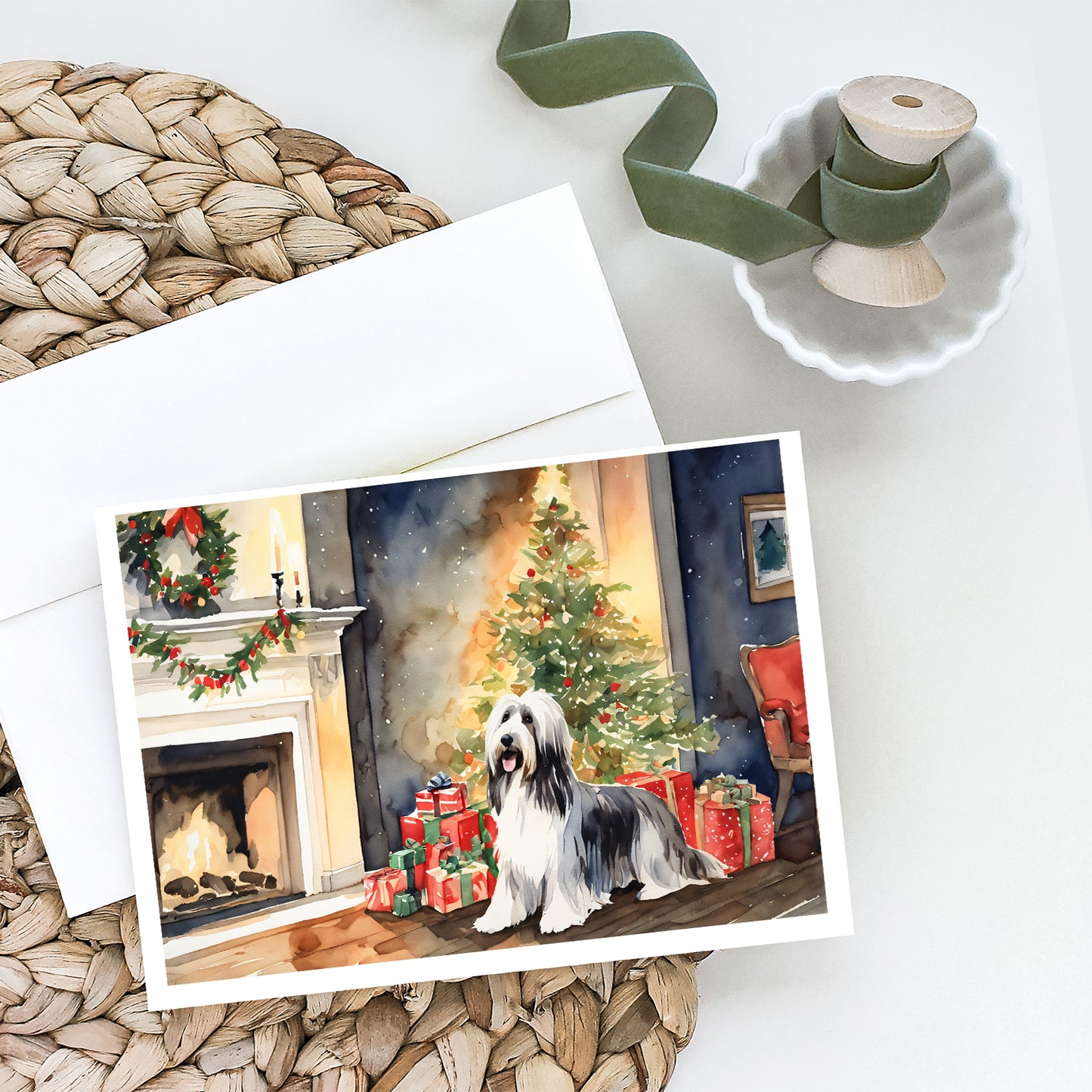 Bearded Collie Christmas Greeting Cards Pack of 8