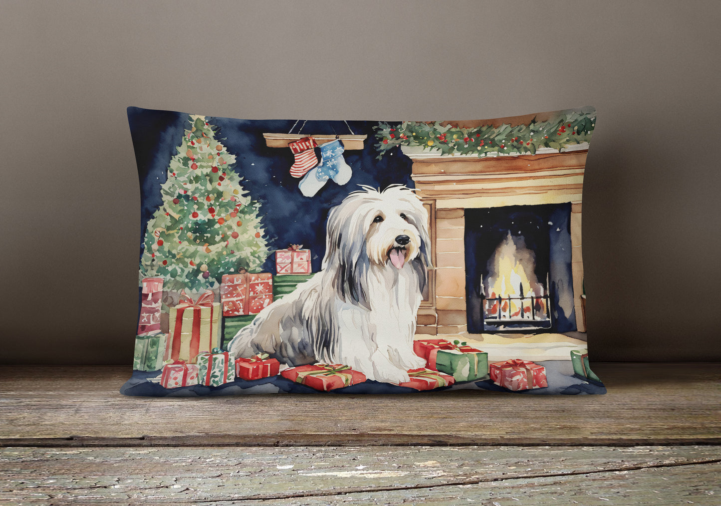 Bearded Collie Christmas Throw Pillow