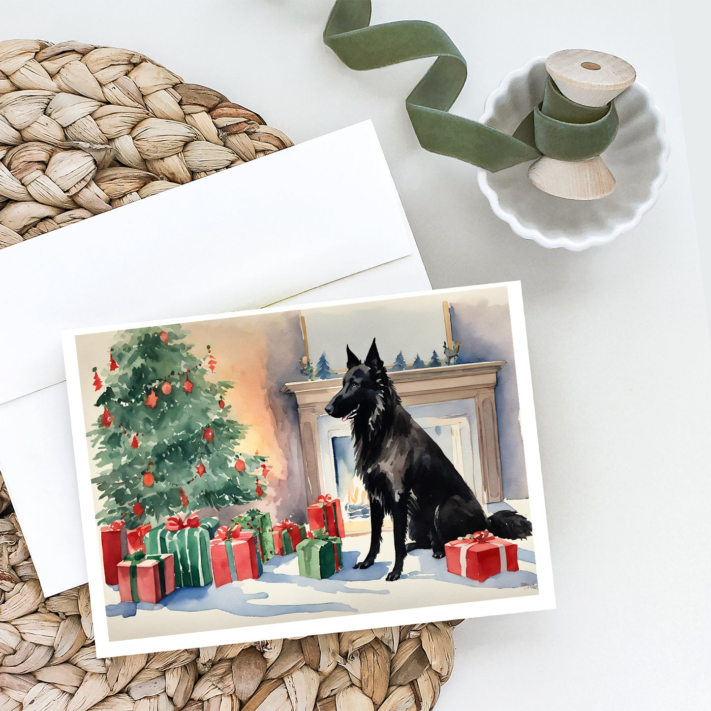Belgian Sheepdog Christmas Greeting Cards Pack of 8
