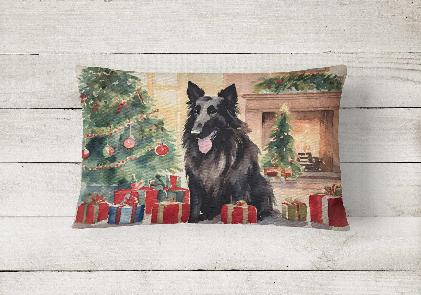 Belgian Sheepdog Christmas Throw Pillow