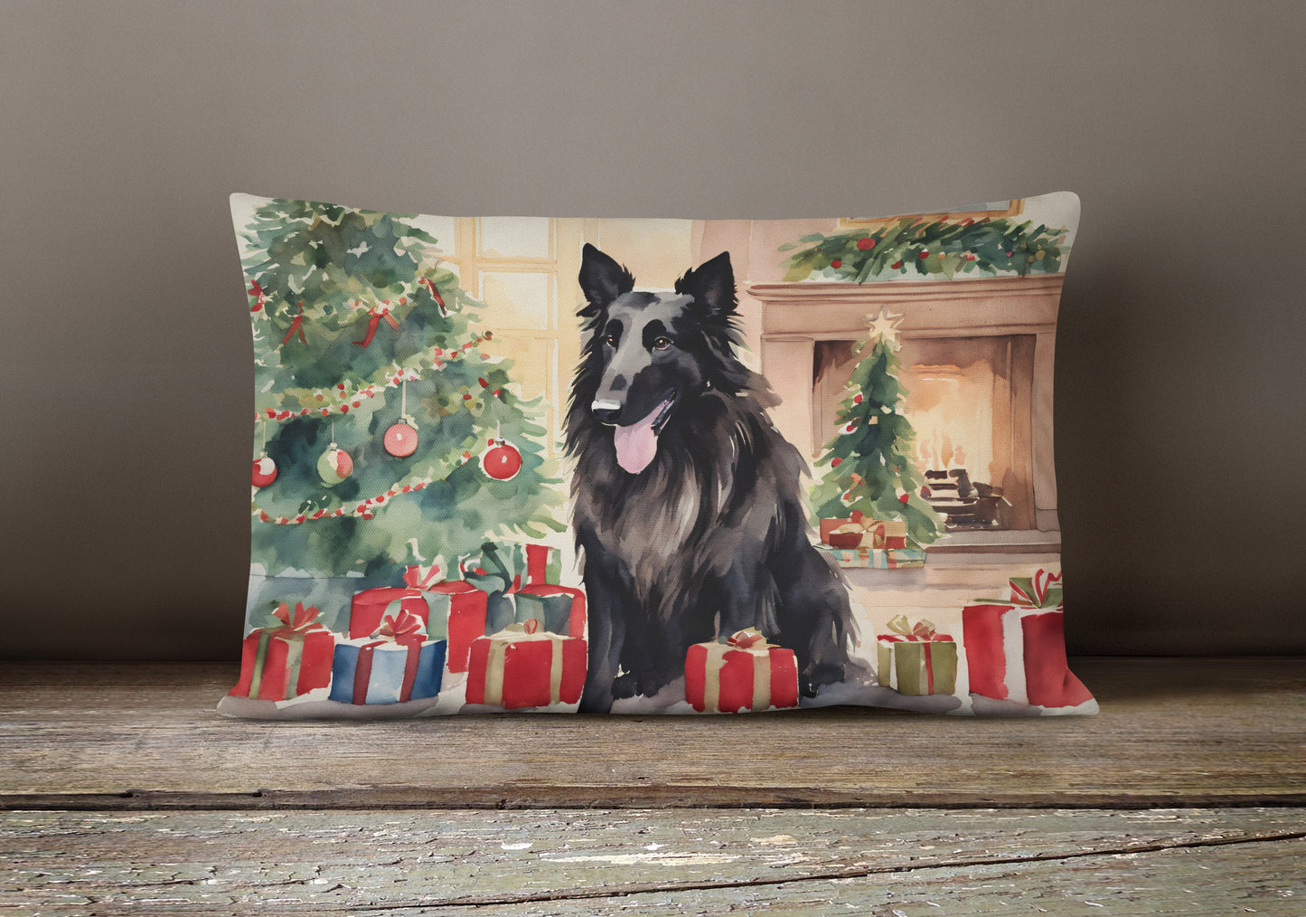 Belgian Sheepdog Christmas Throw Pillow