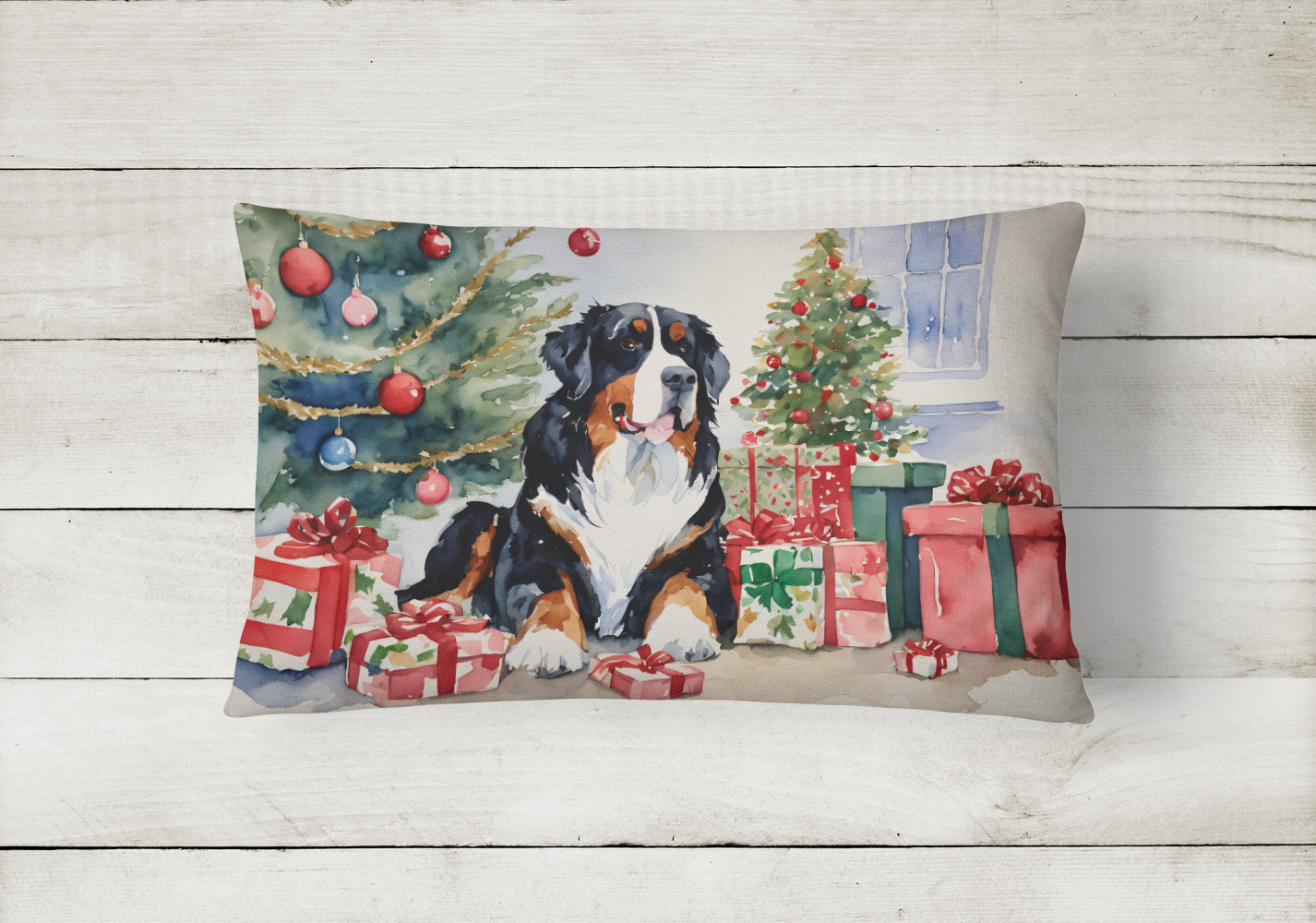 Bernese Mountain Dog Christmas Throw Pillow