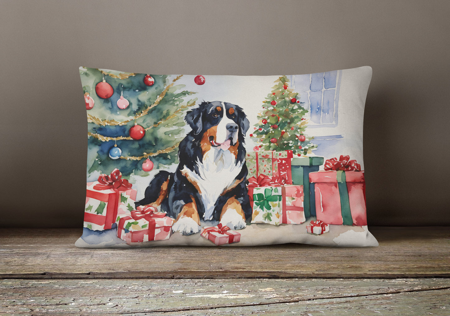 Bernese Mountain Dog Christmas Throw Pillow