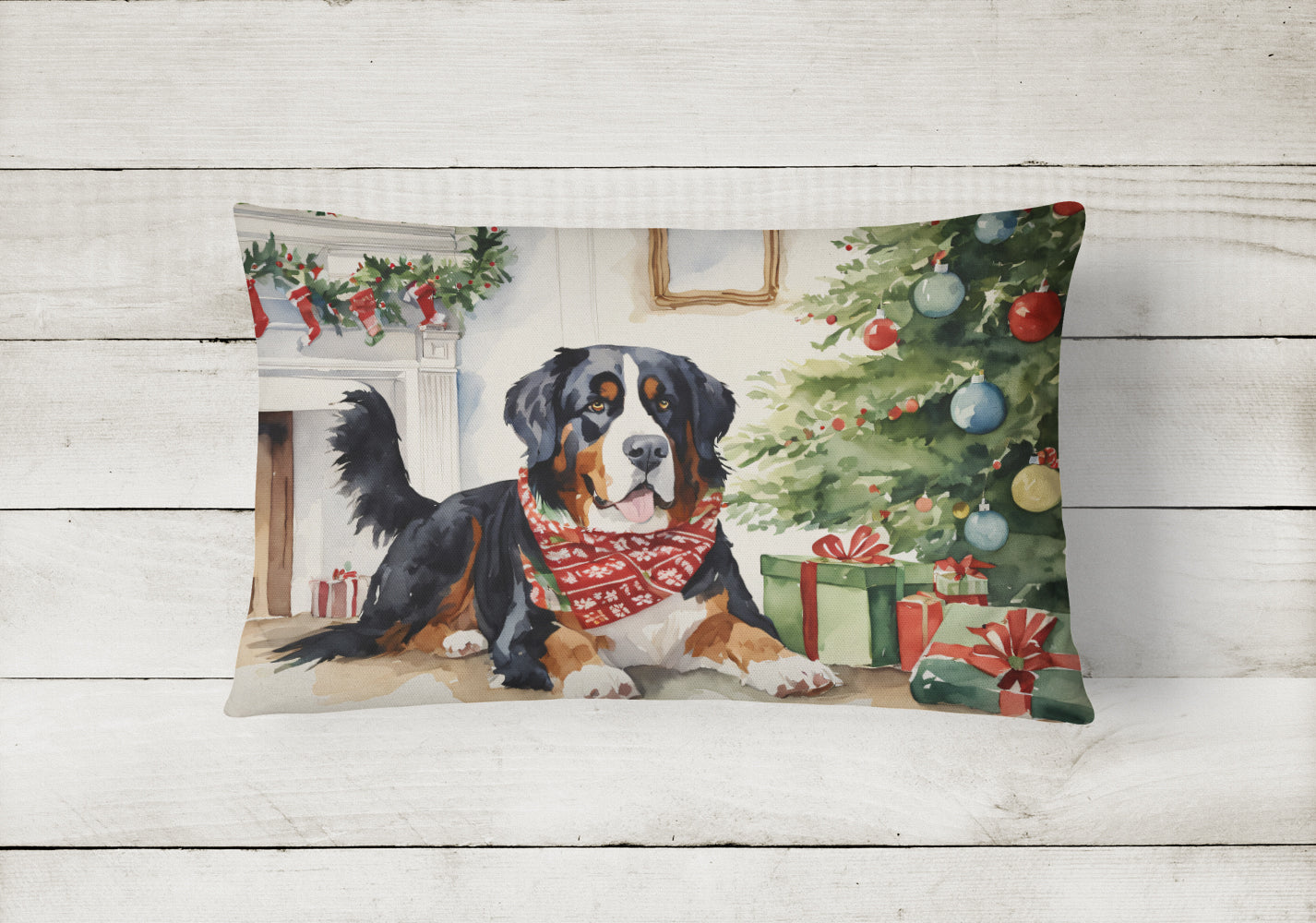 Bernese Mountain Dog Christmas Throw Pillow