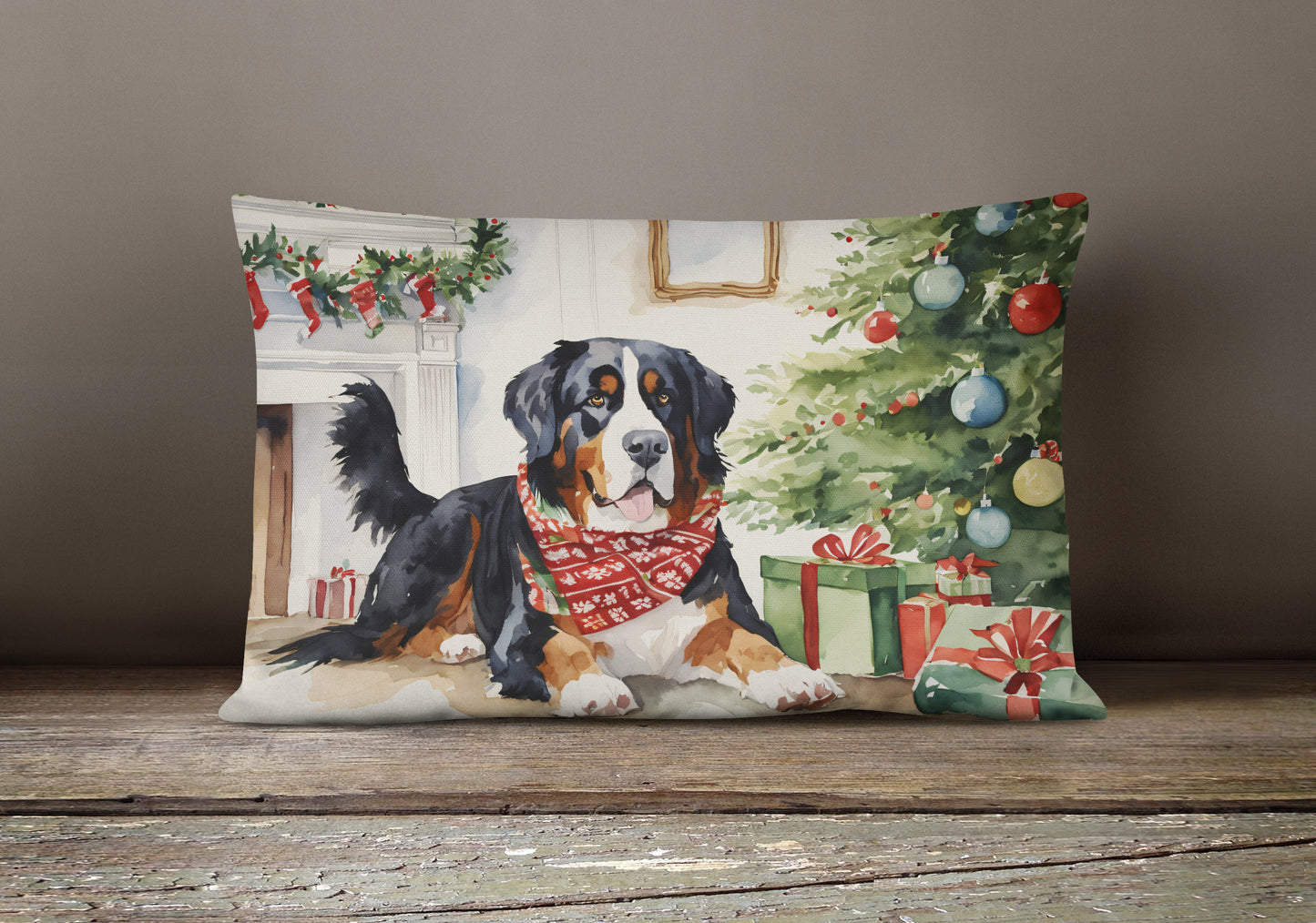 Bernese Mountain Dog Christmas Throw Pillow