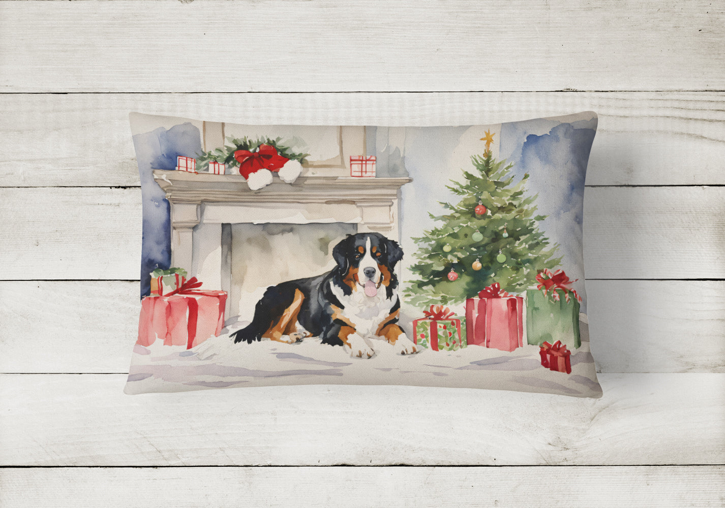 Bernese Mountain Dog Christmas Throw Pillow