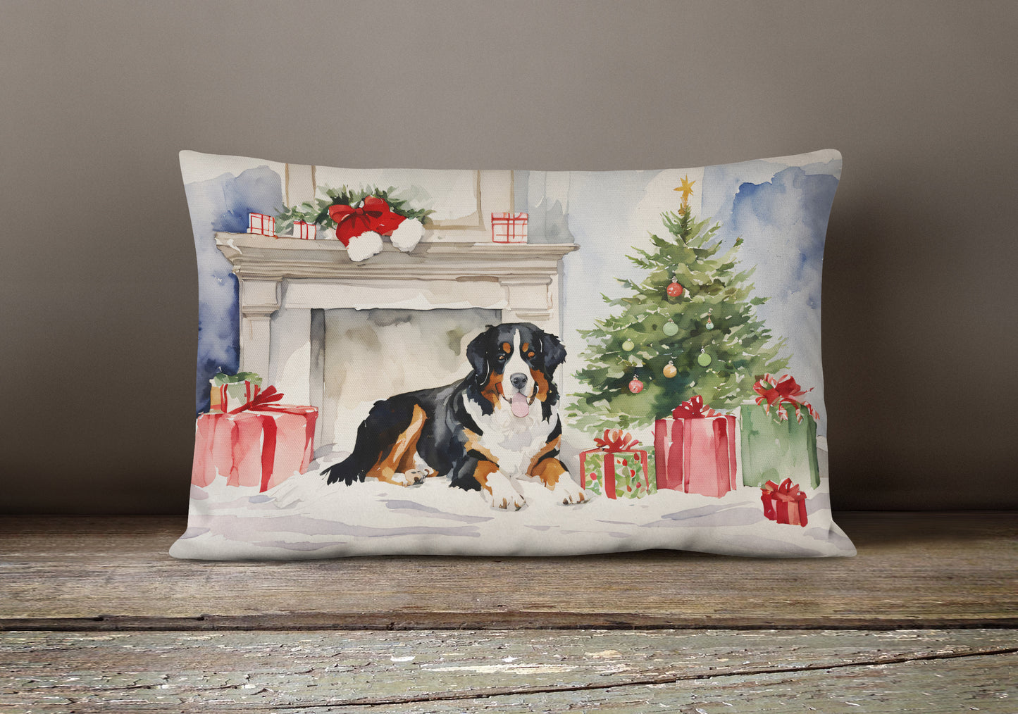 Bernese Mountain Dog Christmas Throw Pillow