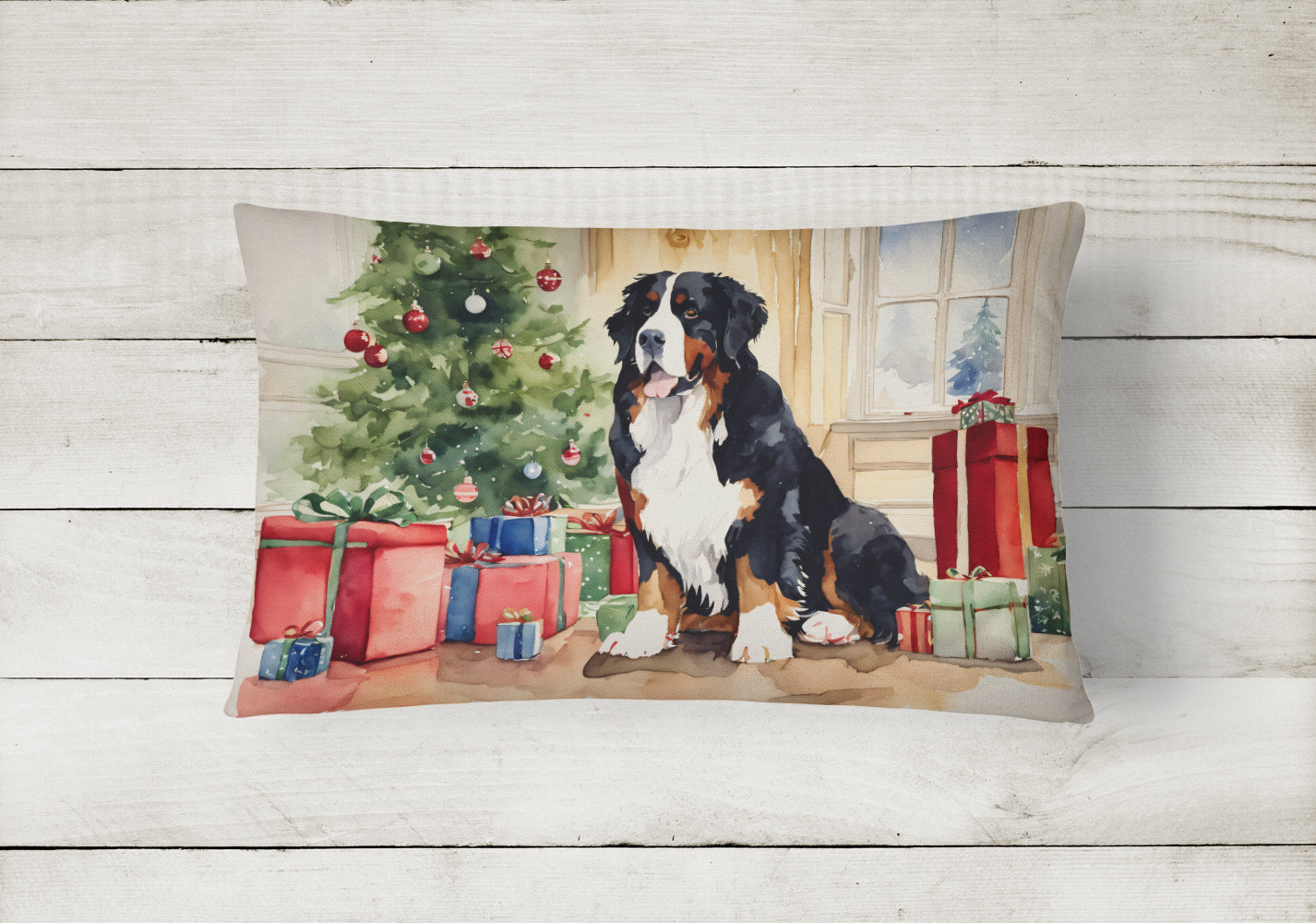 Bernese Mountain Dog Christmas Throw Pillow