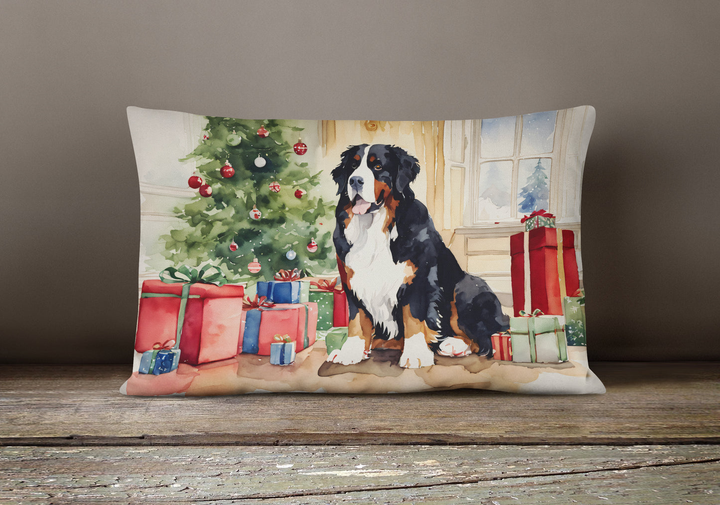 Bernese Mountain Dog Christmas Throw Pillow