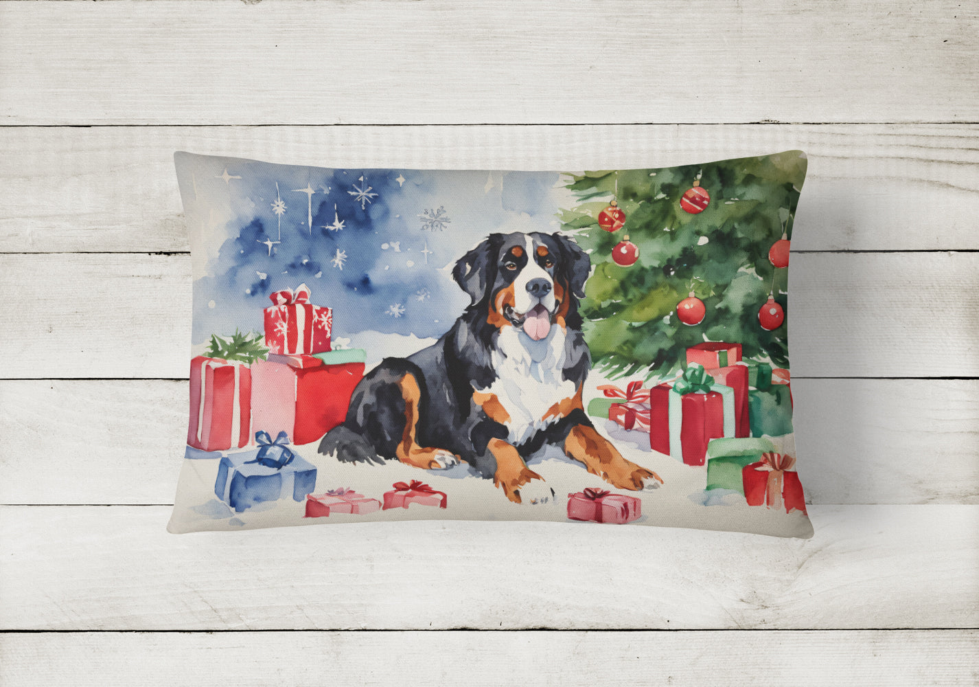 Bernese Mountain Dog Christmas Throw Pillow