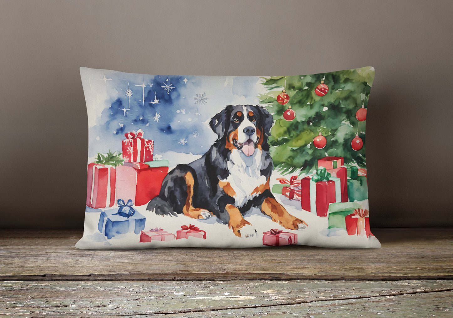 Bernese Mountain Dog Christmas Throw Pillow