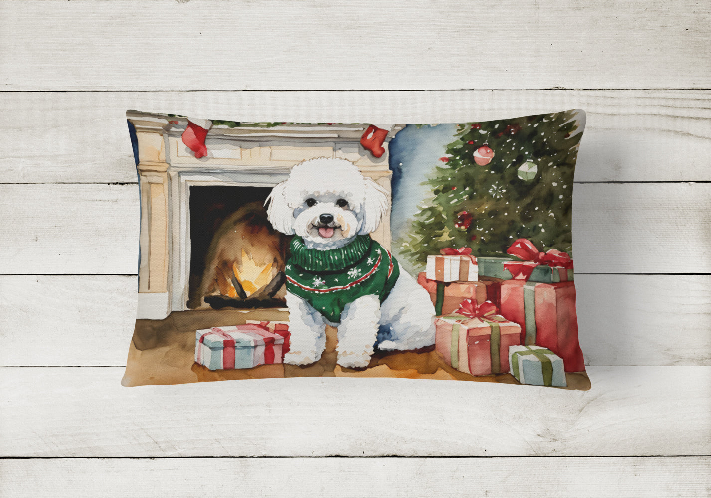 Bichon Frise Christmas Throw Pillow