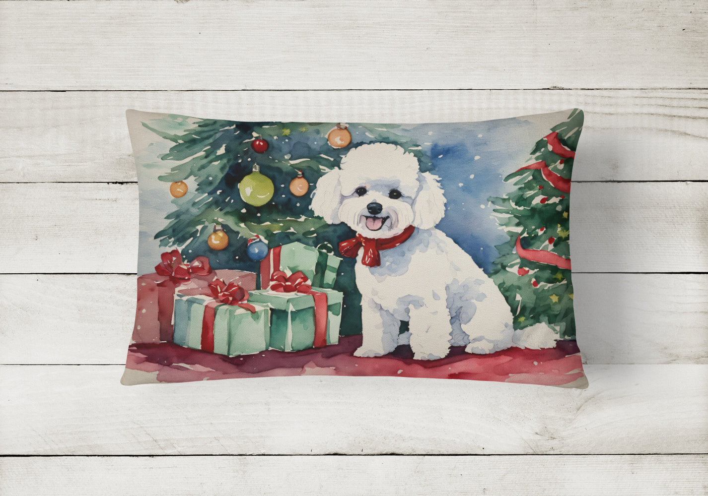 Bichon Frise Christmas Throw Pillow