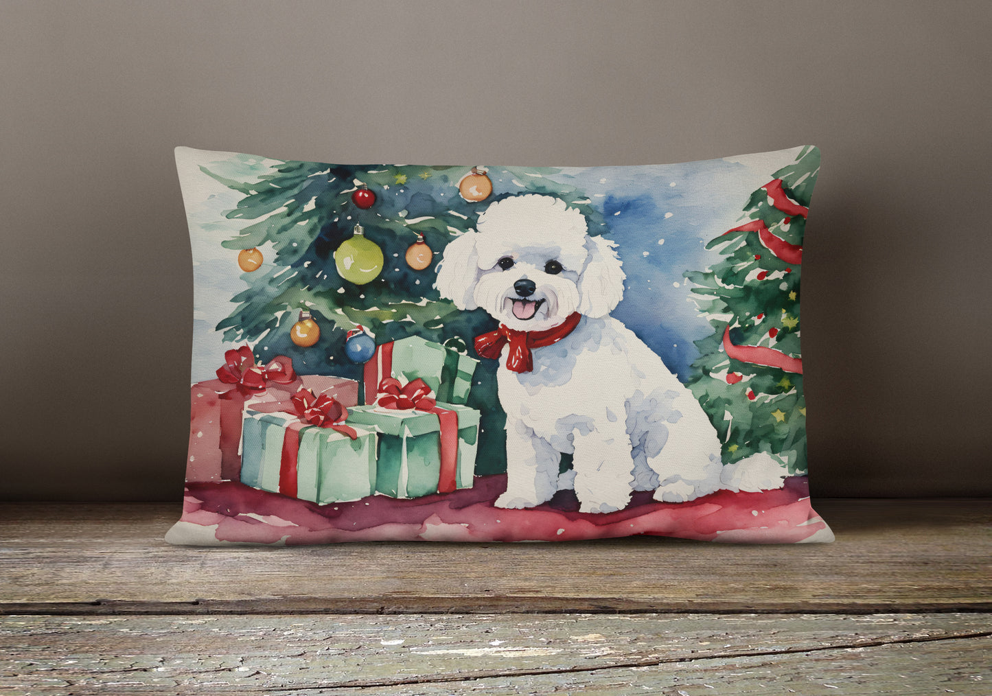 Bichon Frise Christmas Throw Pillow