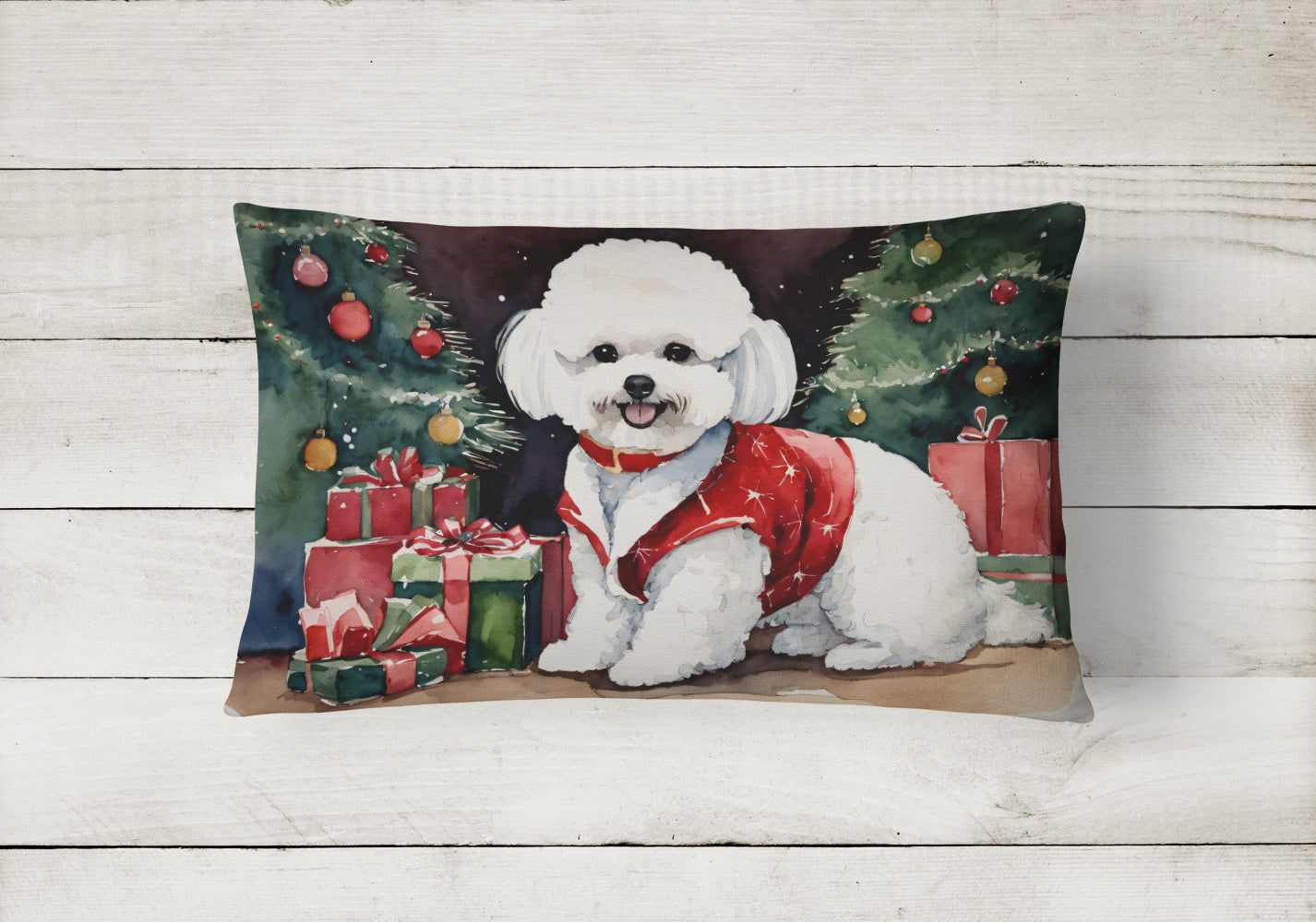 Bichon Frise Christmas Throw Pillow