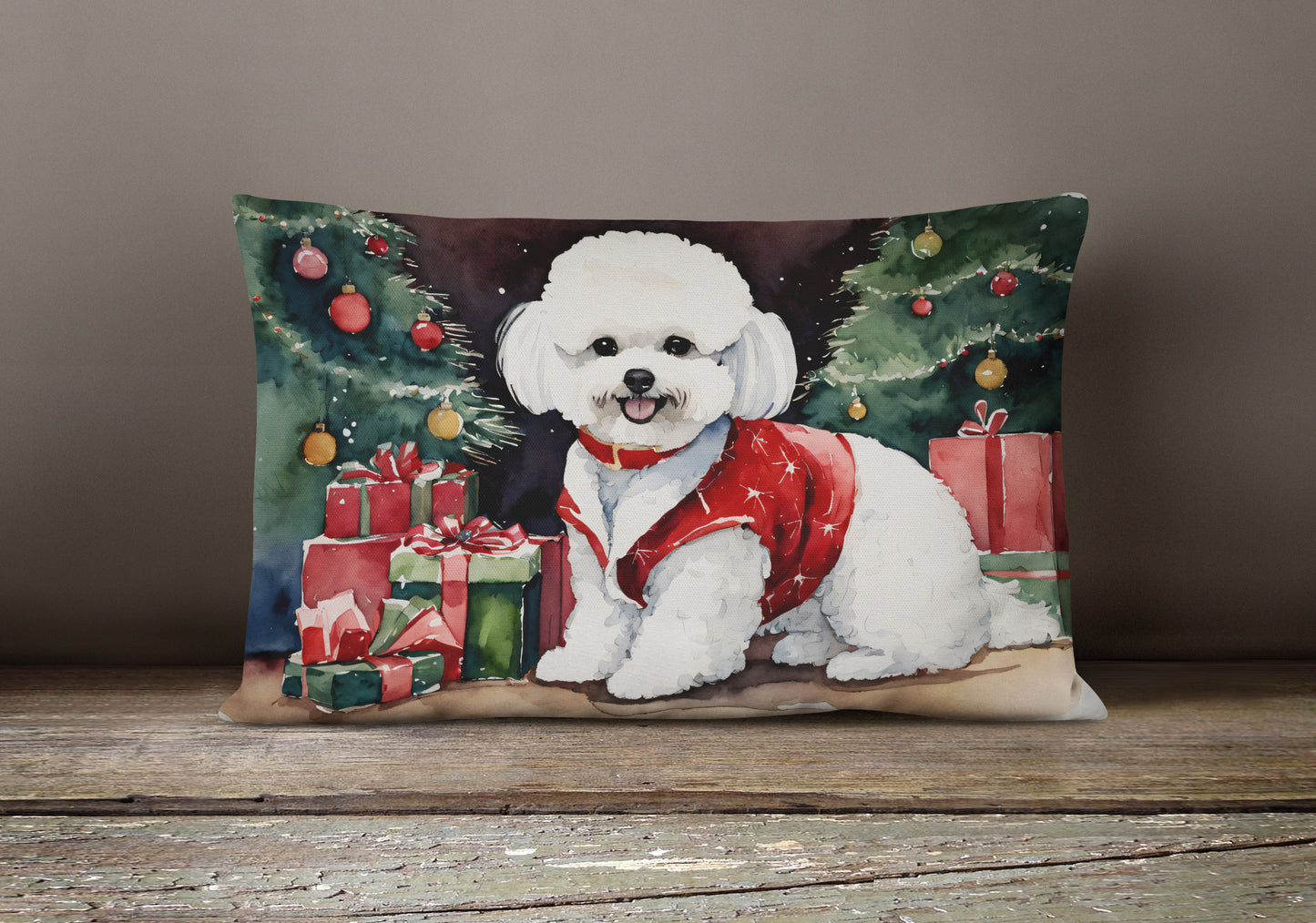 Bichon Frise Christmas Throw Pillow