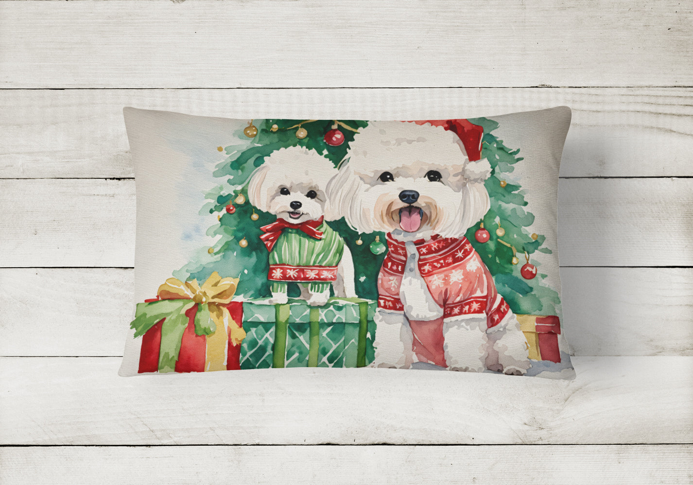 Bichon Frise Christmas Throw Pillow