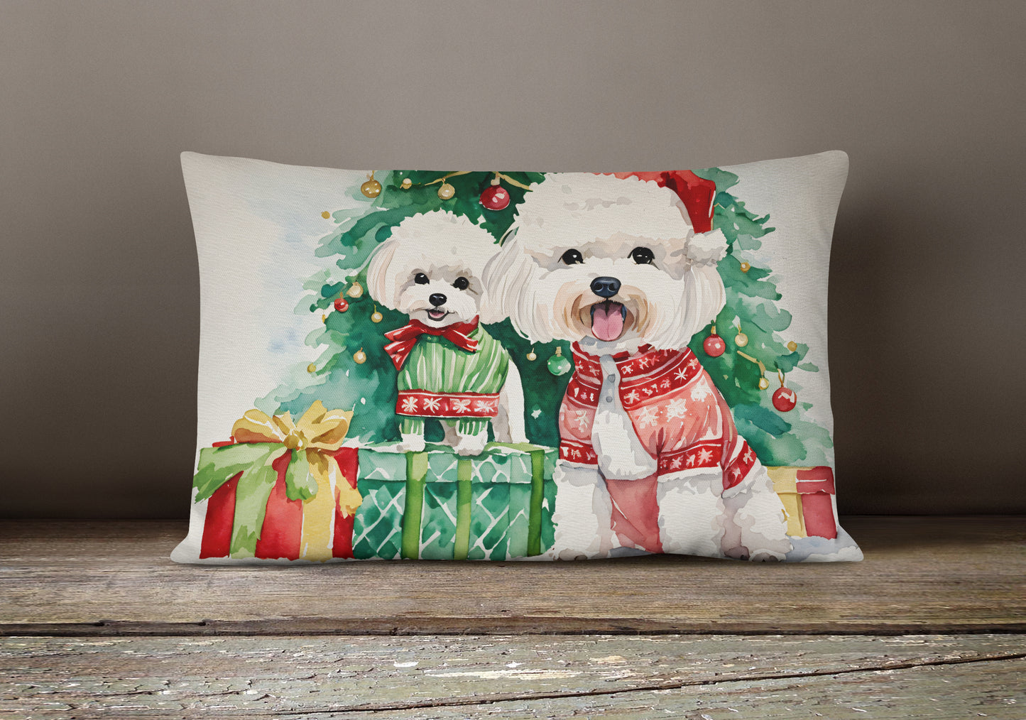 Bichon Frise Christmas Throw Pillow