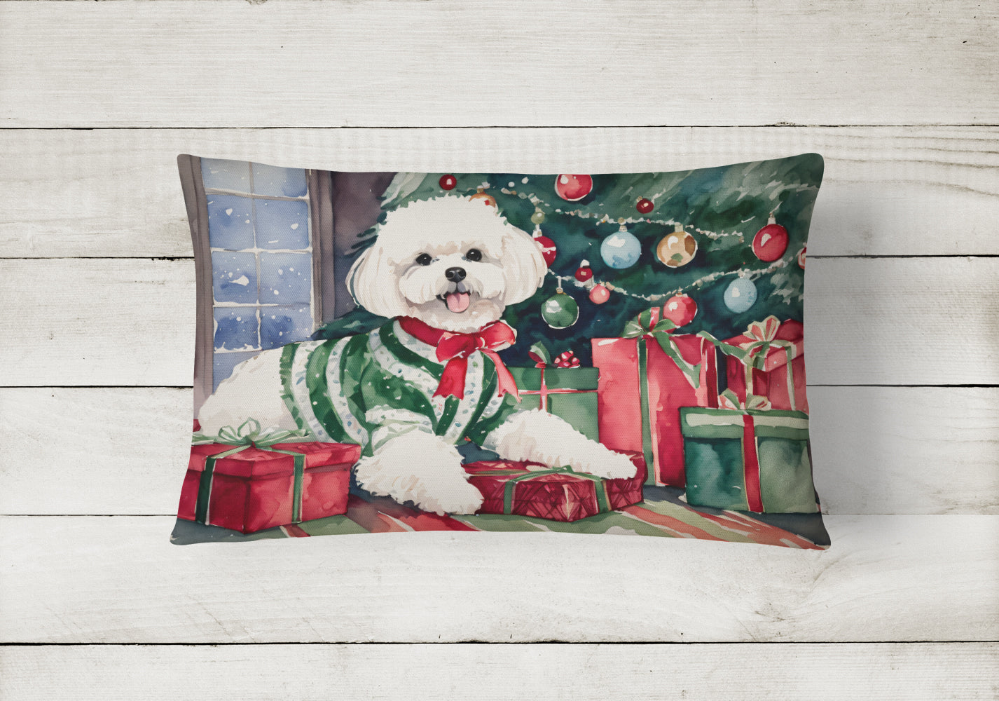 Bichon Frise Christmas Throw Pillow