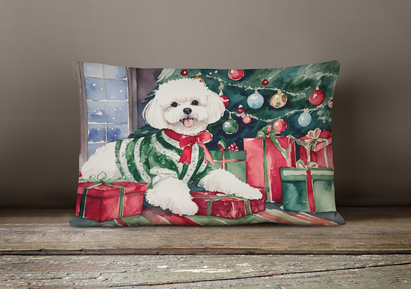 Bichon Frise Christmas Throw Pillow