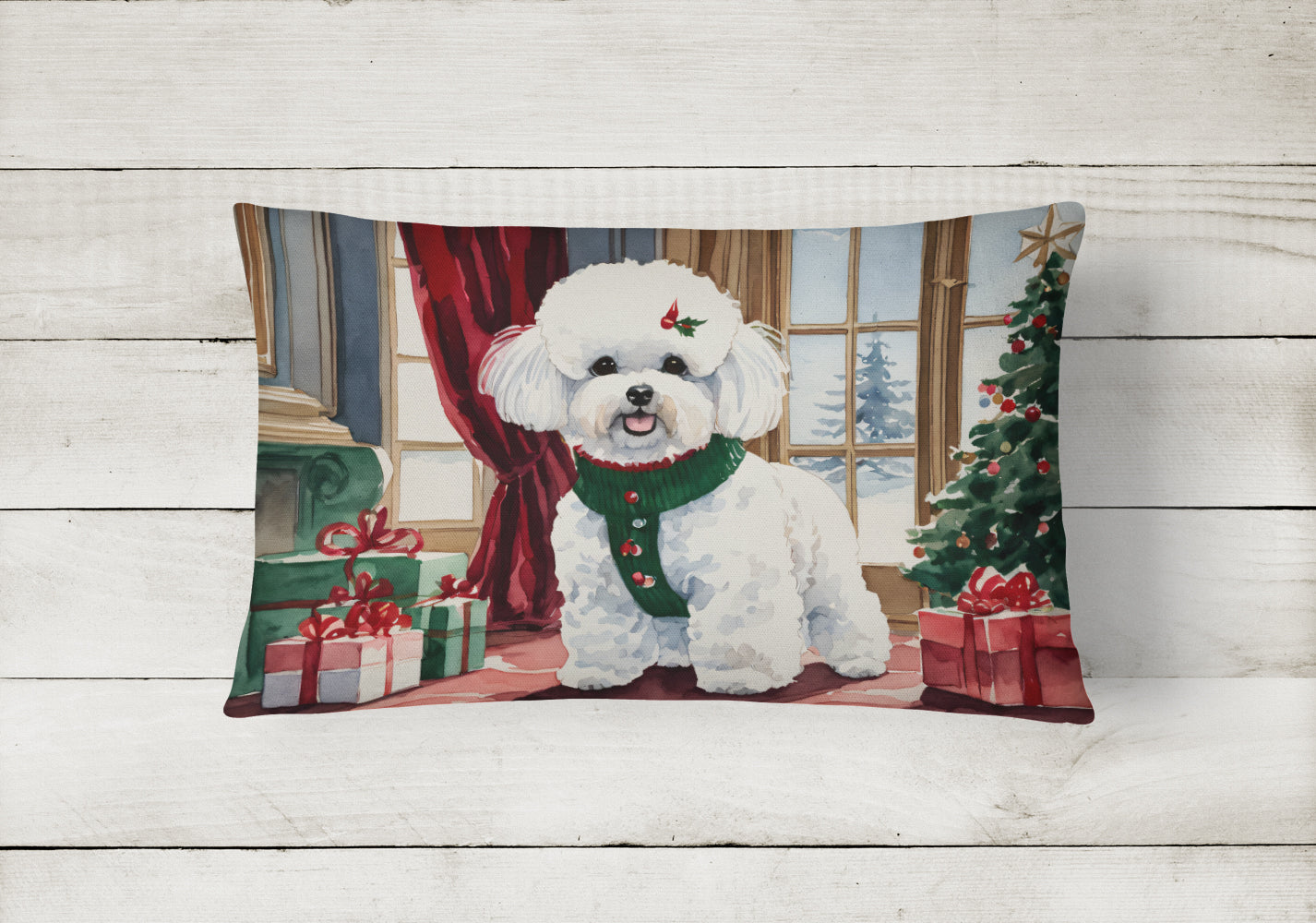 Bichon Frise Christmas Throw Pillow