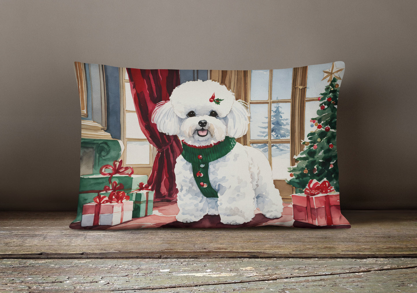 Bichon Frise Christmas Throw Pillow