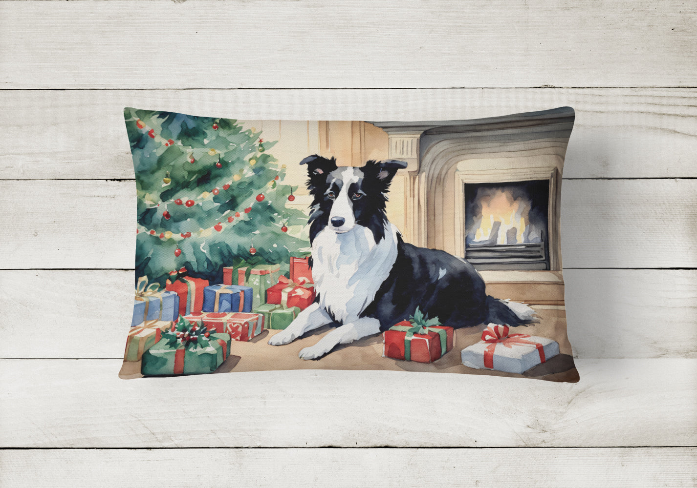 Border Collie Christmas Throw Pillow