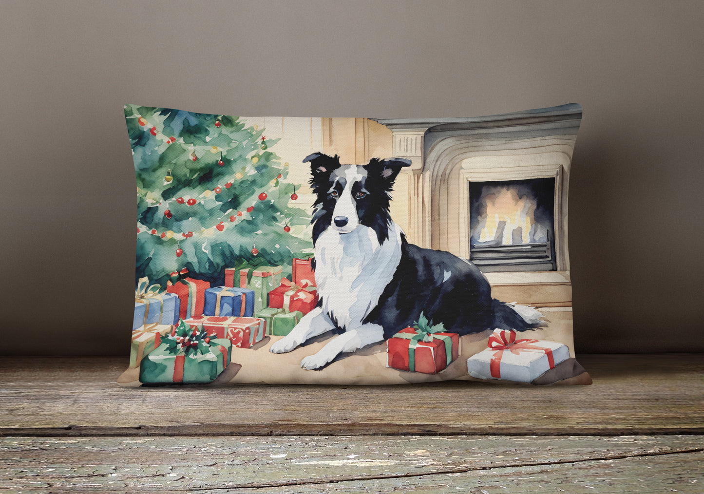 Border Collie Christmas Throw Pillow