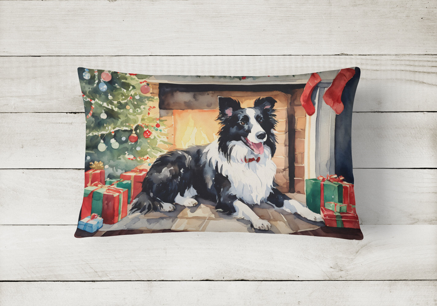 Border Collie Christmas Throw Pillow