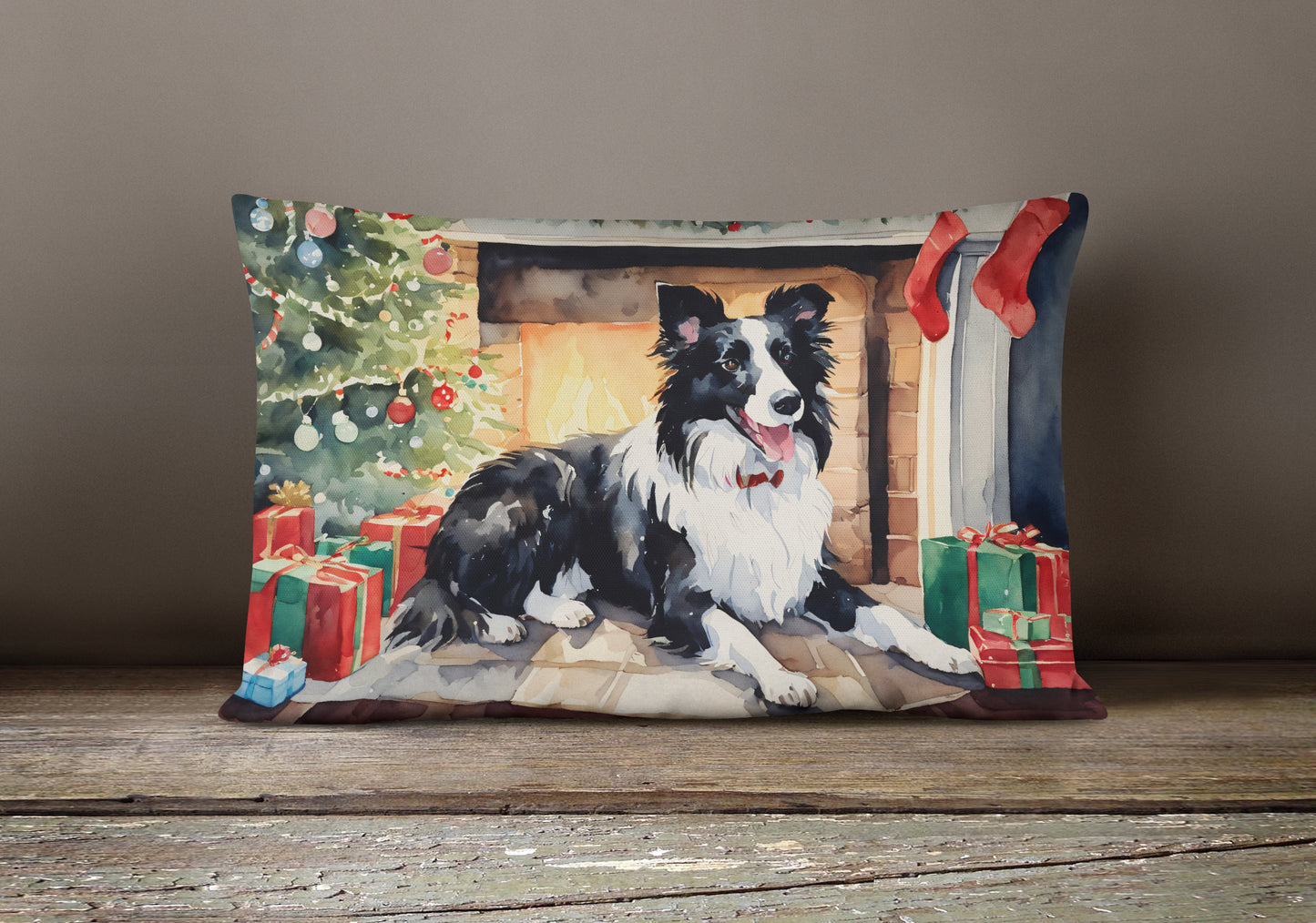 Border Collie Christmas Throw Pillow