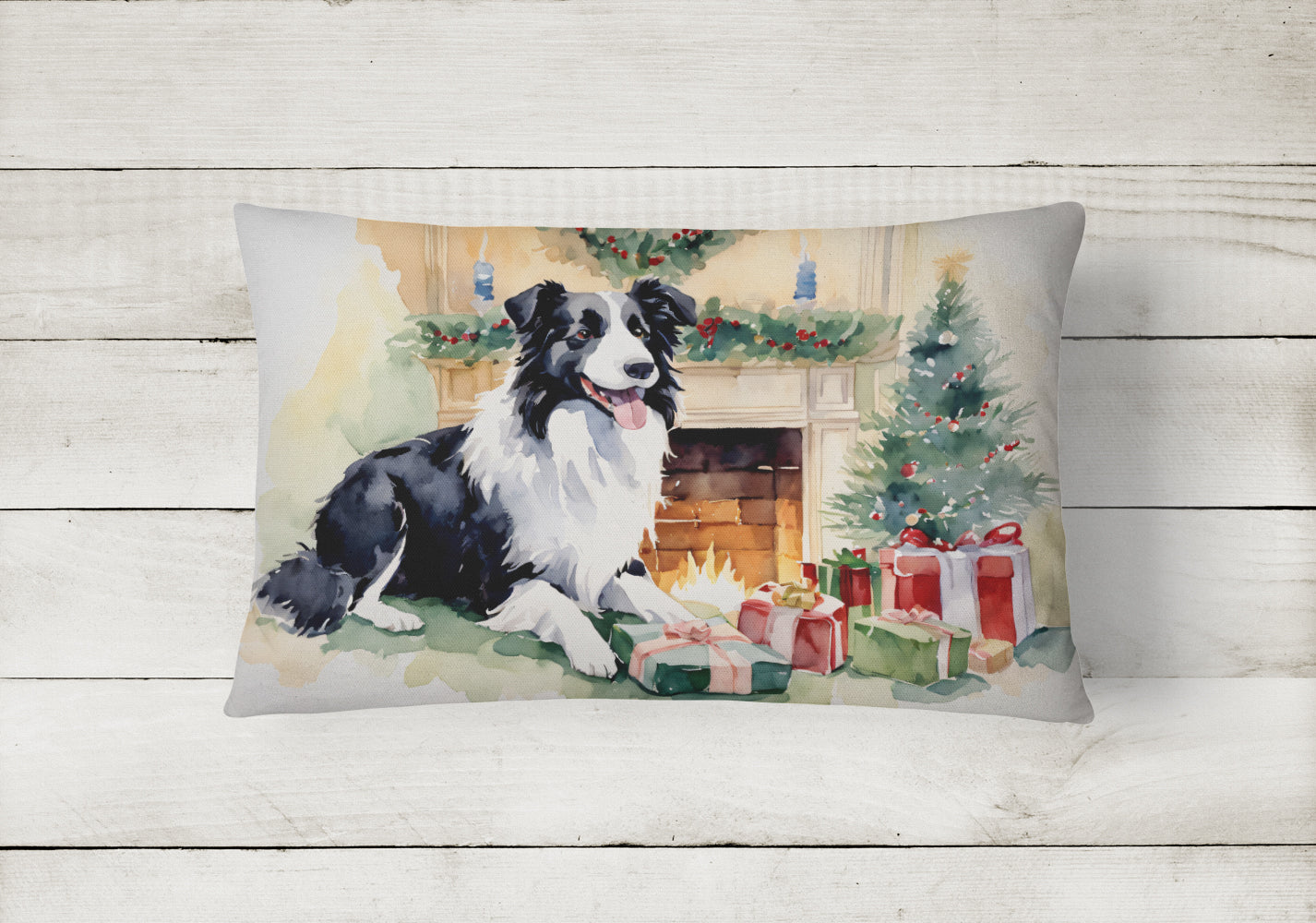 Border Collie Christmas Throw Pillow