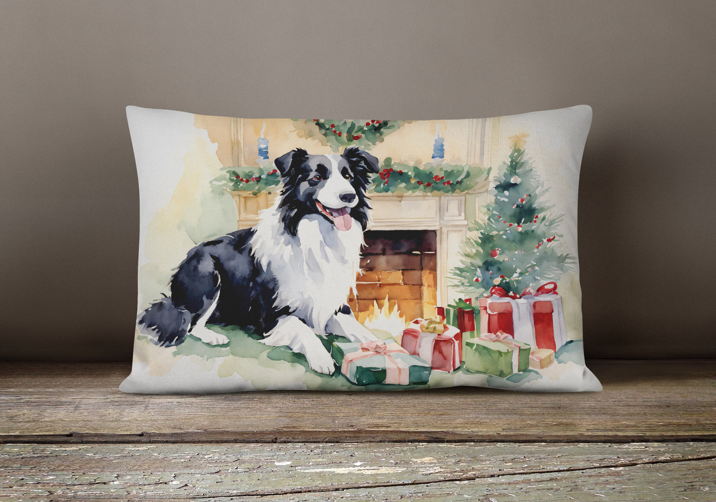 Border Collie Christmas Throw Pillow