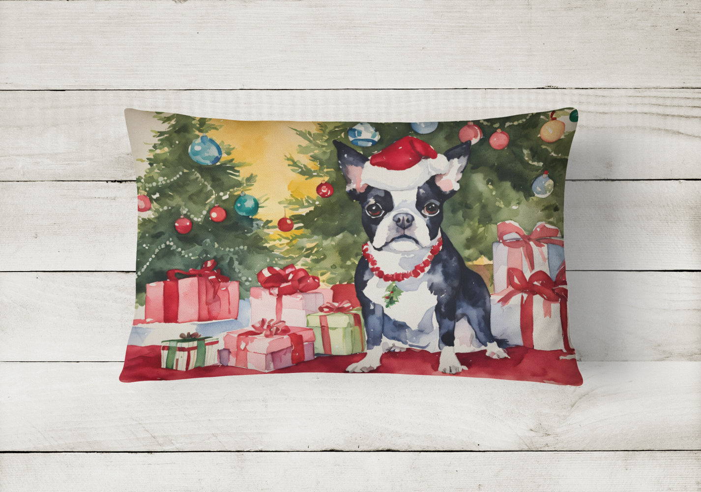 Boston Terrier Christmas Throw Pillow