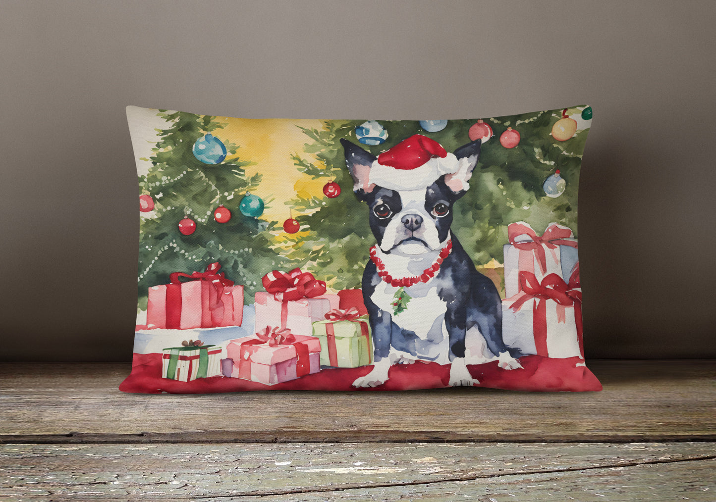 Boston Terrier Christmas Throw Pillow