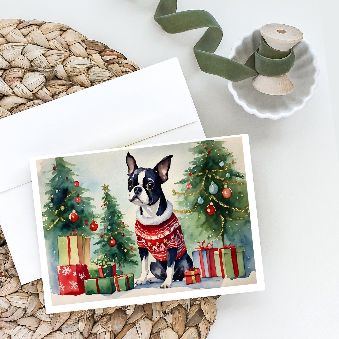Boston Terrier Christmas Greeting Cards Pack of 8