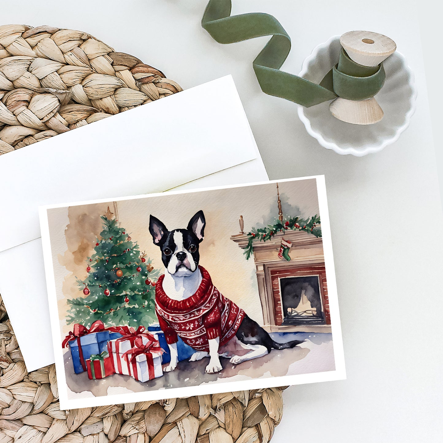 Boston Terrier Christmas Greeting Cards Pack of 8