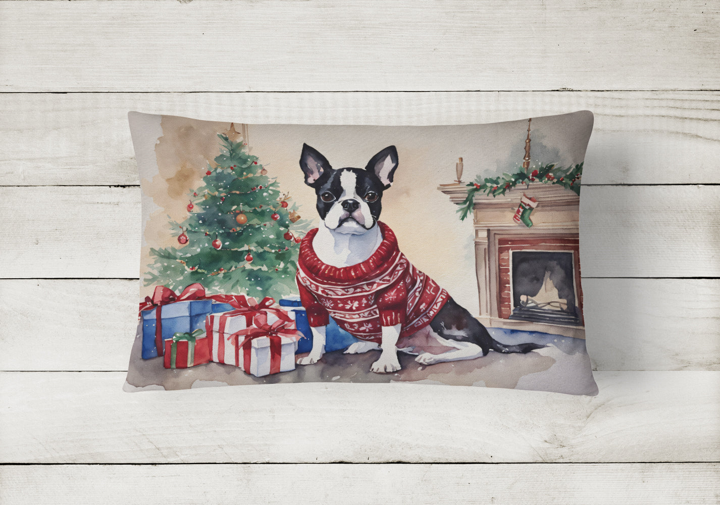 Boston Terrier Christmas Throw Pillow